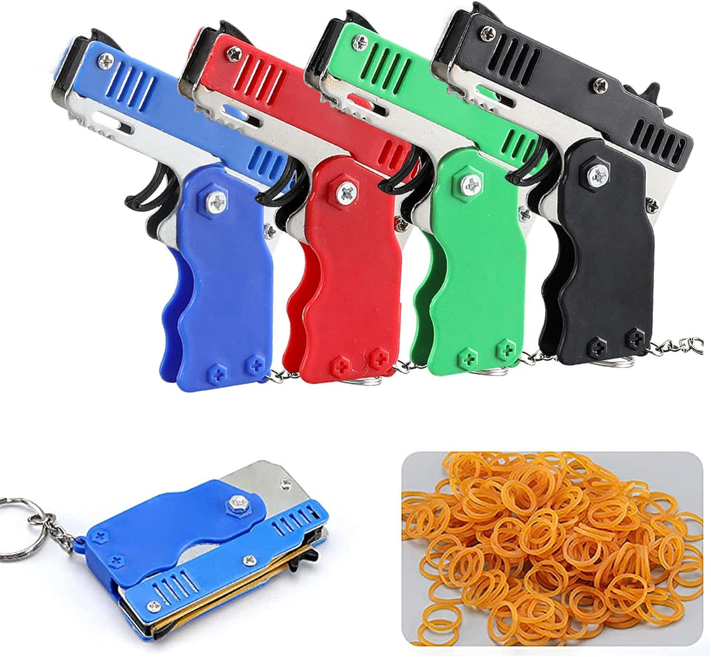 4Pcs Rubber Band Gun Toy Foldable Toy Rubber Gun with 240 Rubber Bands