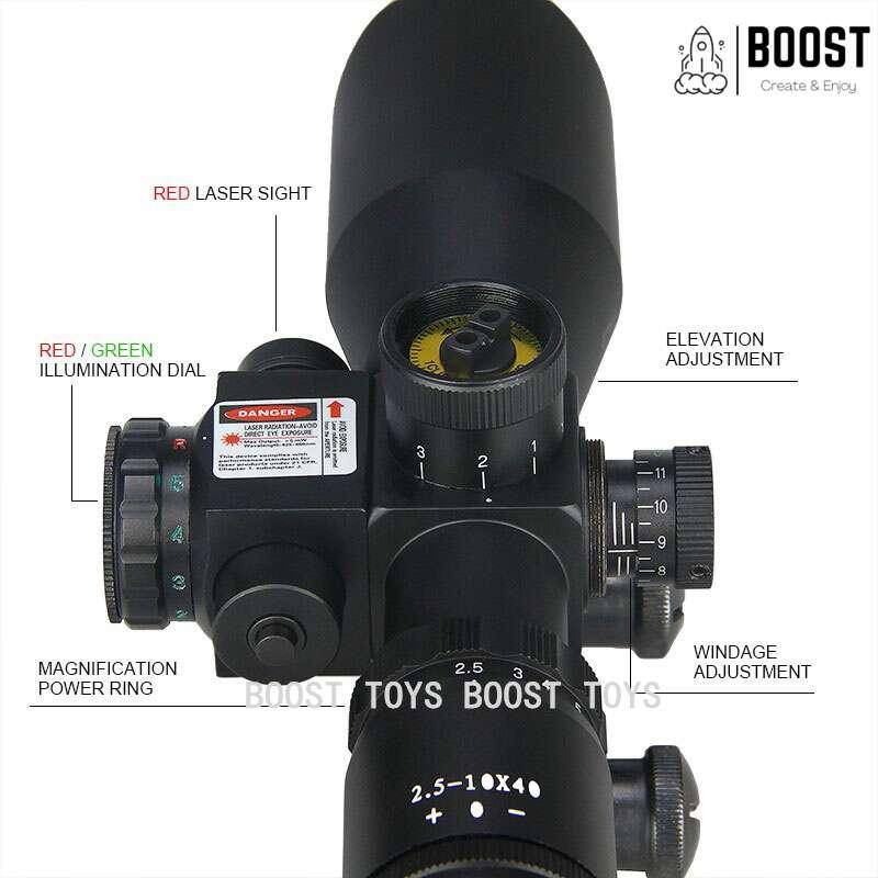 S05- 2.5-10x40ER Aluminum Scope With Red Laser - TOP BOOST TOYS